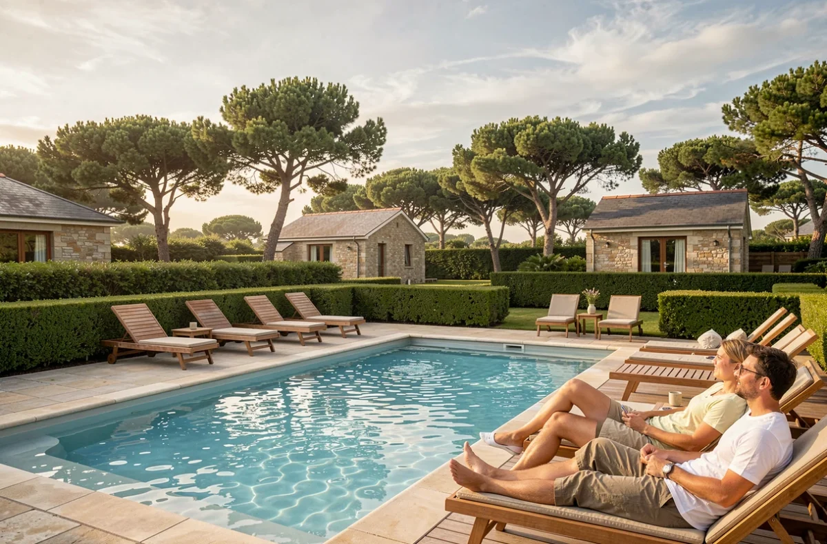 Piscine chauffée et hébergements haut de gamme du camping 5 étoiles Saint Pabu Plage à Erquy