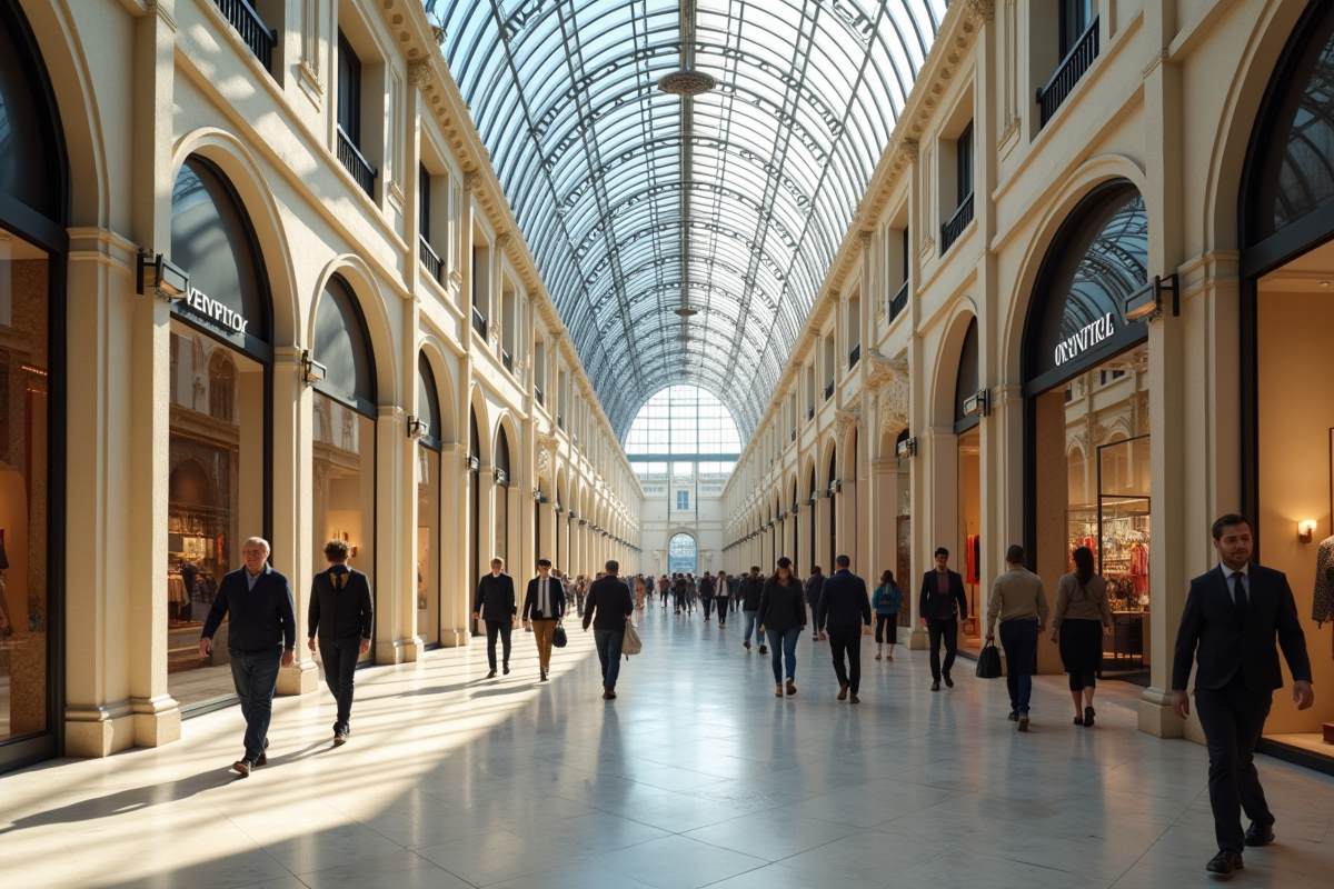 Intérieur d'un centre commercial parisien moderne et élégant