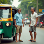 Chauffeur sri lankais souriant avec un tuk tuk coloré à Colombo