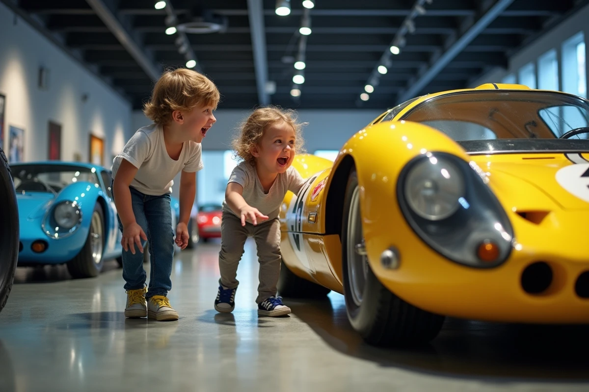 Enfants découvrant des voitures de course historiques au Musée des 24 Heures du Mans
