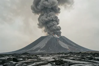 Panache de cendres volcaniques s'élevant du cratère sommital de l'Etna lors d'une éruption active