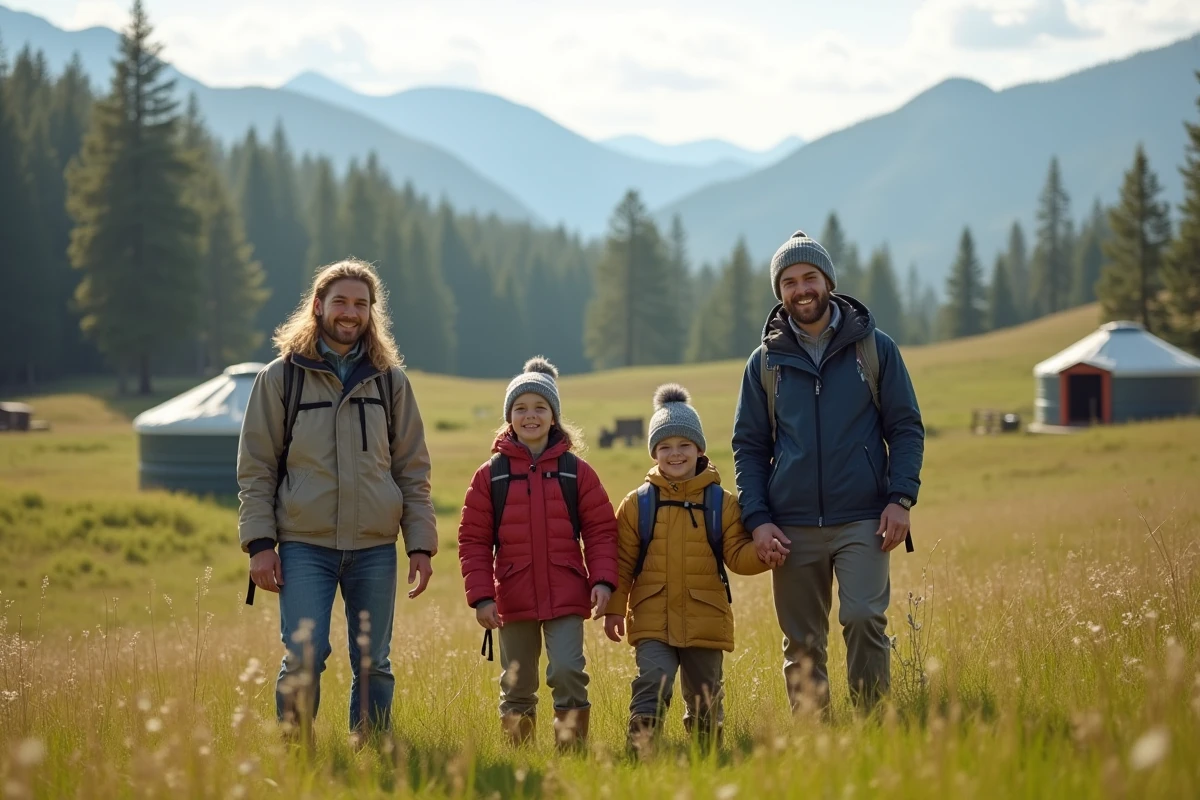 Famille heureuse près d