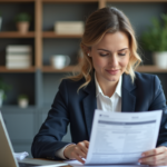 Femme professionnelle examine un formulaire de visa au bureau