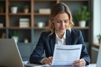 Femme professionnelle examine un formulaire de visa au bureau