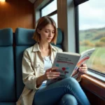 Femme lisant un magazine Epershand dans un train