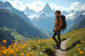 Jeune femme en randonnée dans les Alpes autrichiennes