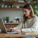 Femme recherchant des options de ferry à la maison