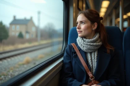 Jeune femme en train voyageant en train Amtrak