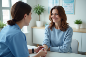 Femme d'âge moyen recevant une vaccination dans une clinique