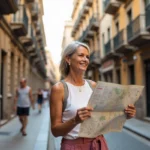 Femme curieuse avec carte à Palermo en été