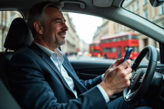 Homme d'affaires dans une voiture à Londres