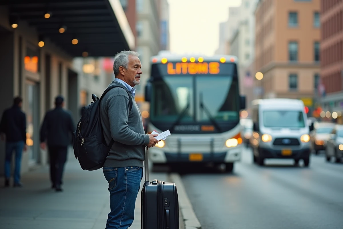 Homme patient attendant le bus dans une station urbaine