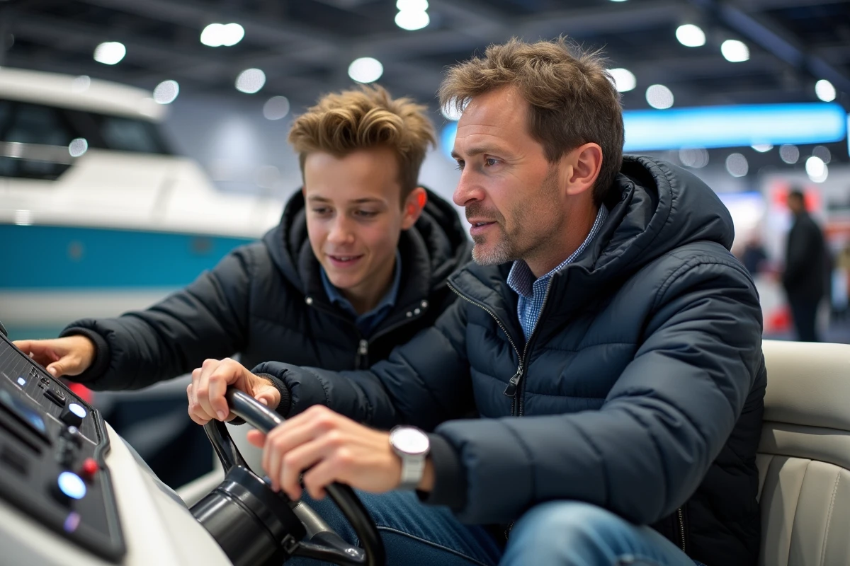 Homme et adolescent inspectant le tableau de bord d