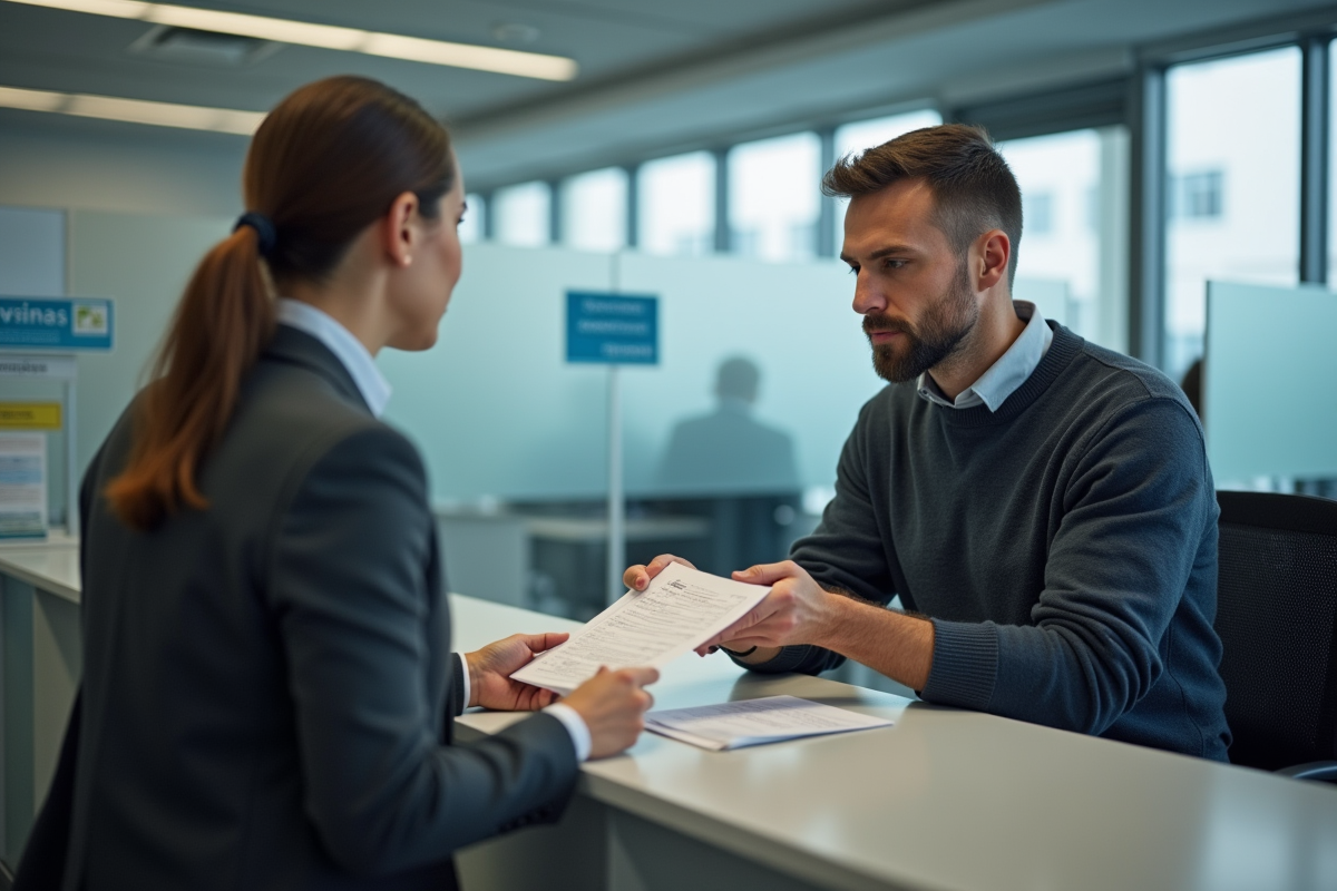Homme remettant un formulaire au centre de visa officiel