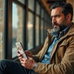 Homme nord-africain pensif avec photo de famille