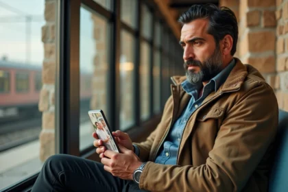 Homme nord-africain pensif avec photo de famille