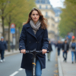 Jeune femme en scooter électrique dans Paris