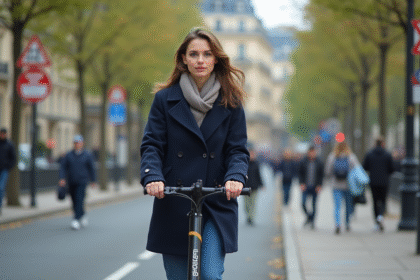 Jeune femme en scooter électrique dans Paris