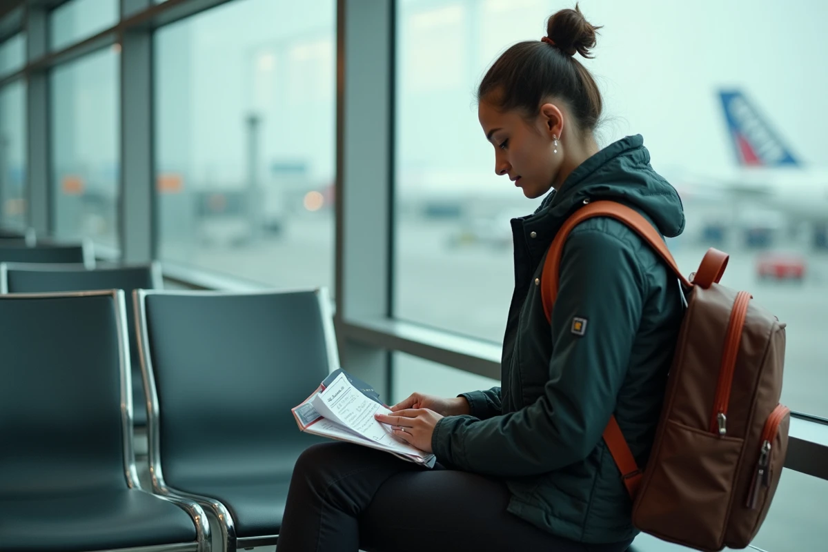 Jeune femme organisant ses documents dans la salle d