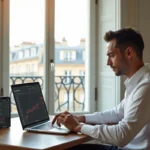 Jeune homme français travaillant à son bureau à Paris
