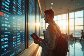 Jeune voyageur avec passeport à l'aéroport pour l'Australie