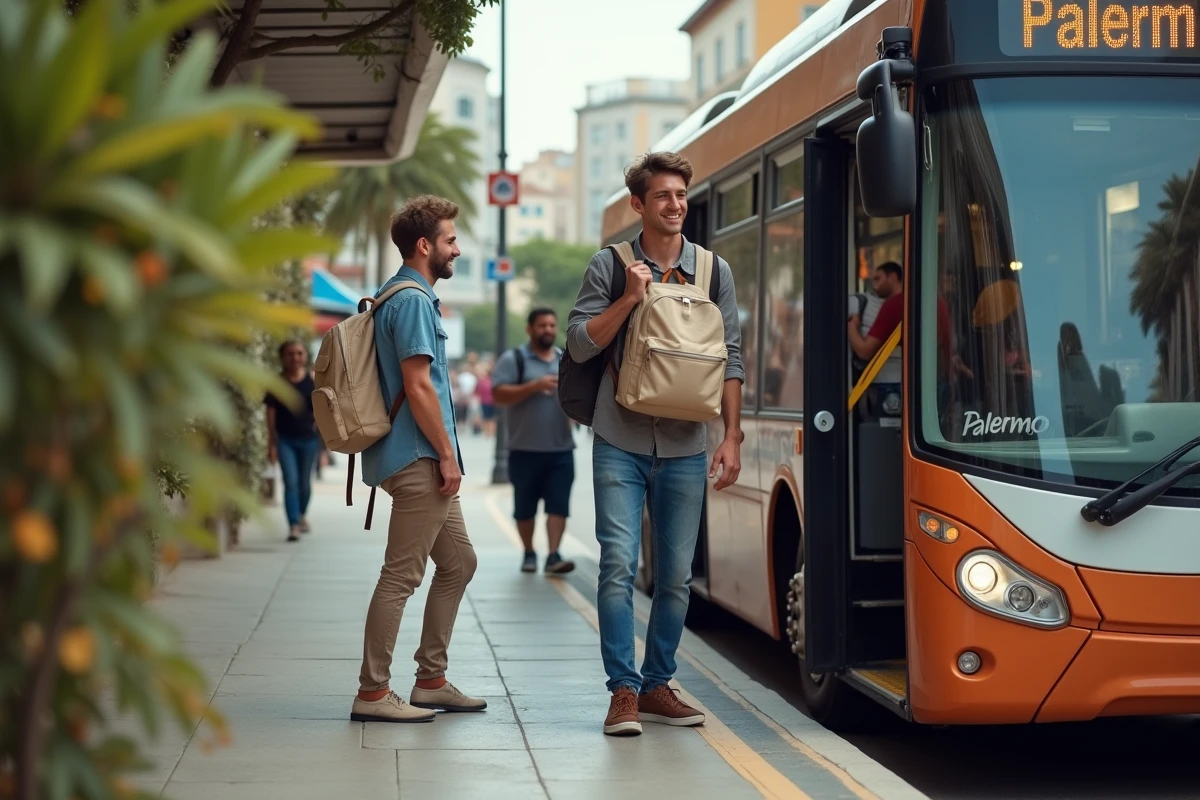 Deux jeunes hommes dans un bus à Palermo