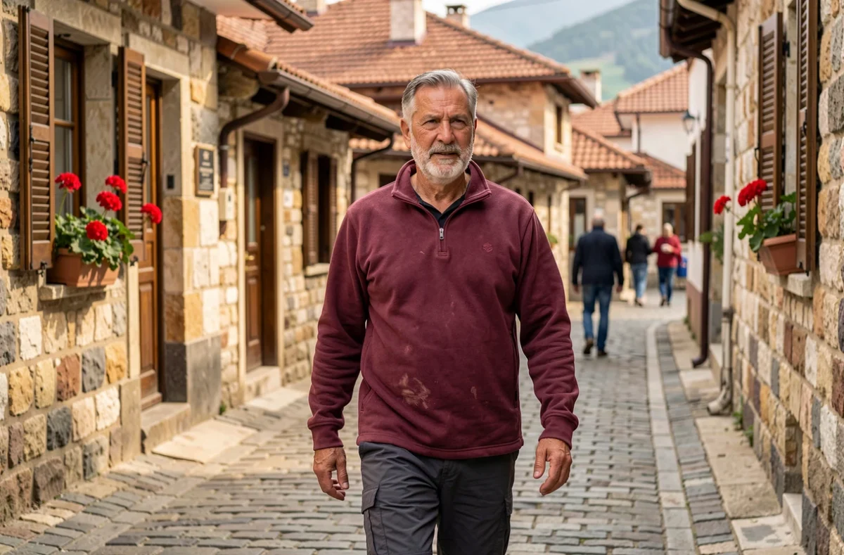 Homme marchant dans les ruelles pavées du vieux bazar ottoman de Bitola en Macédoine du Nord