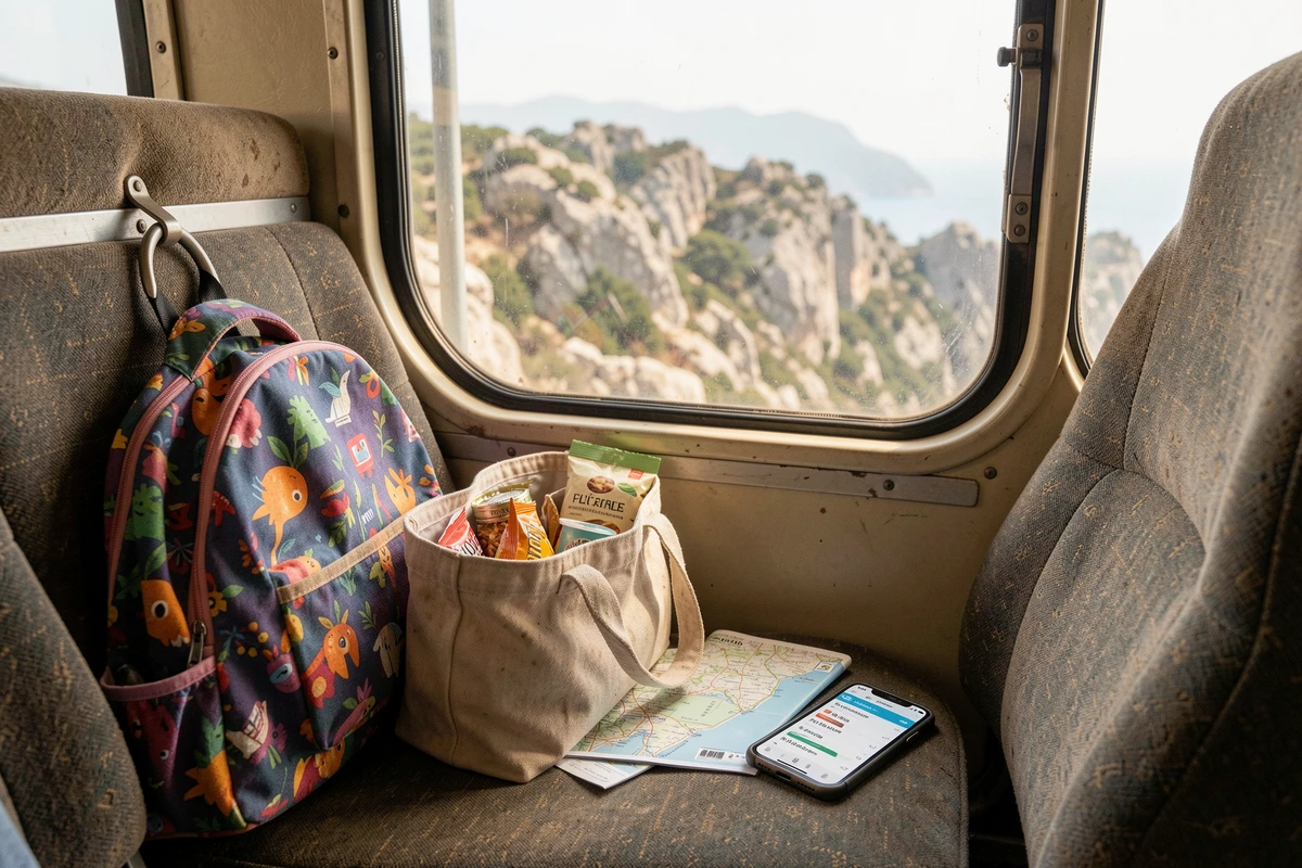 Organisation des bagages et accessoires famille à bord du train touristique Île-Rousse Calvi en Corse