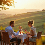 Couple petit-dejeuner sur terrasse en Normandie
