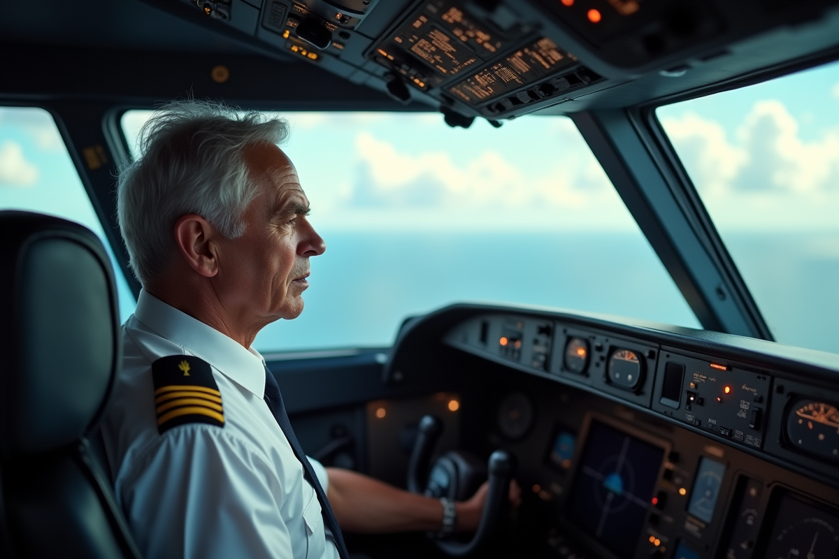 Pilote expérimenté dans le cockpit regardant l
