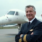 Pilote en uniforme près du Concorde à Paris